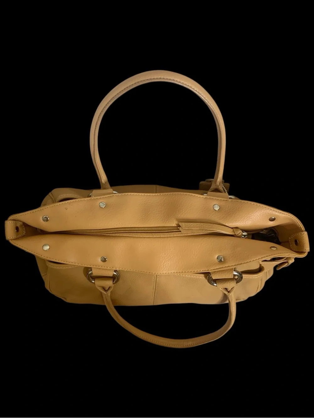 Sophia Caperelli Tan Pebbled Leather Hobo Satchel Shoulder Bag w/ Side Buckles